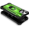 thumbnail image 3 of Nagebee Case for iPhone 12, iPhone 12 Pro with Tempered Glass Screen Protector, Aluminum Metal Built-in Ring Stand, Full-Body Protective Shockproof Military Bumper Phone Cover (Green), 3 of 6