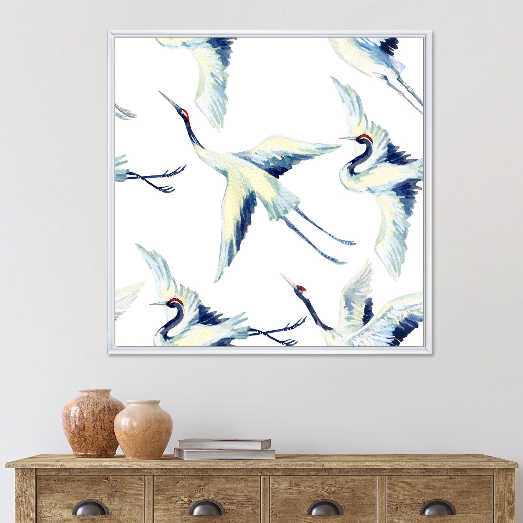 Designart 'Asian Crane Bird Impression I' Traditional Framed Canvas Wall Art Print