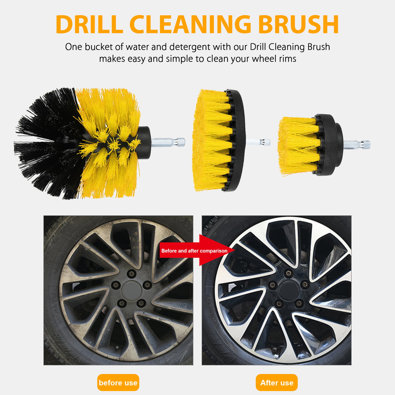 Multipurpose Drill Brush Scrubber Cleaning Set for Car Wheels, Car Seats,  Car Carpet Medium Stiff Brushes, Car Wave Polishing Sponge, Wheels Tiles