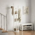thumbnail image 3 of Solid Wood Rotary Coat Rack, Freestanding hat Rack with 3 Shelves and 9 Hooks, Coat tree for Bedroom, Entryway, Livingroom, Coat Hanger Stand for Coats, Scarves, Handbags (white), 3 of 9
