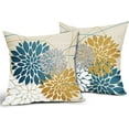 thumbnail image 2 of Yellow Teal Dahlia Pillow Cover 20x20 Inch Summer Spring Geometric Floral Elegant Line Flower Pillow Case Farmhouse Outdoor Decor for Home Bedroom Living Room Linen Square Cushion Covers, Set of 2, 2 of 6
