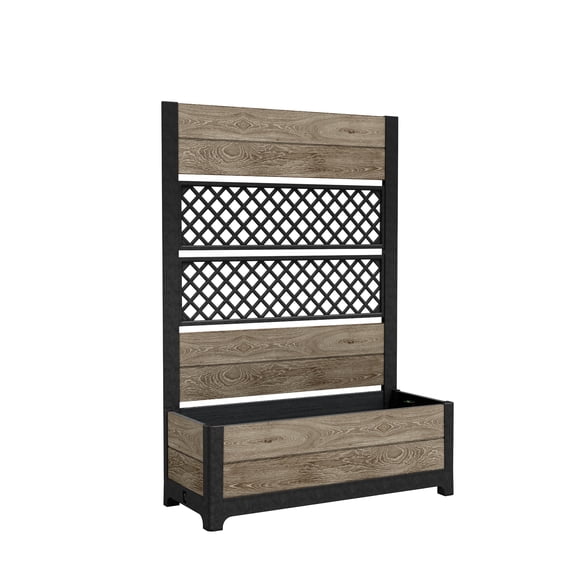 Keter Tulip Tall Screen 28 Gallon Elegant Planter with Privacy Screen for Indoor and Outdoor, Ashwood