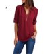 thumbnail image 1 of Camisa Blusa De Manga Larga Con Cremallera Superior Para Mujer Paño Casual Con Cuello En V, Rojo Vino, S Noticed AP002124-41, 1 of 3