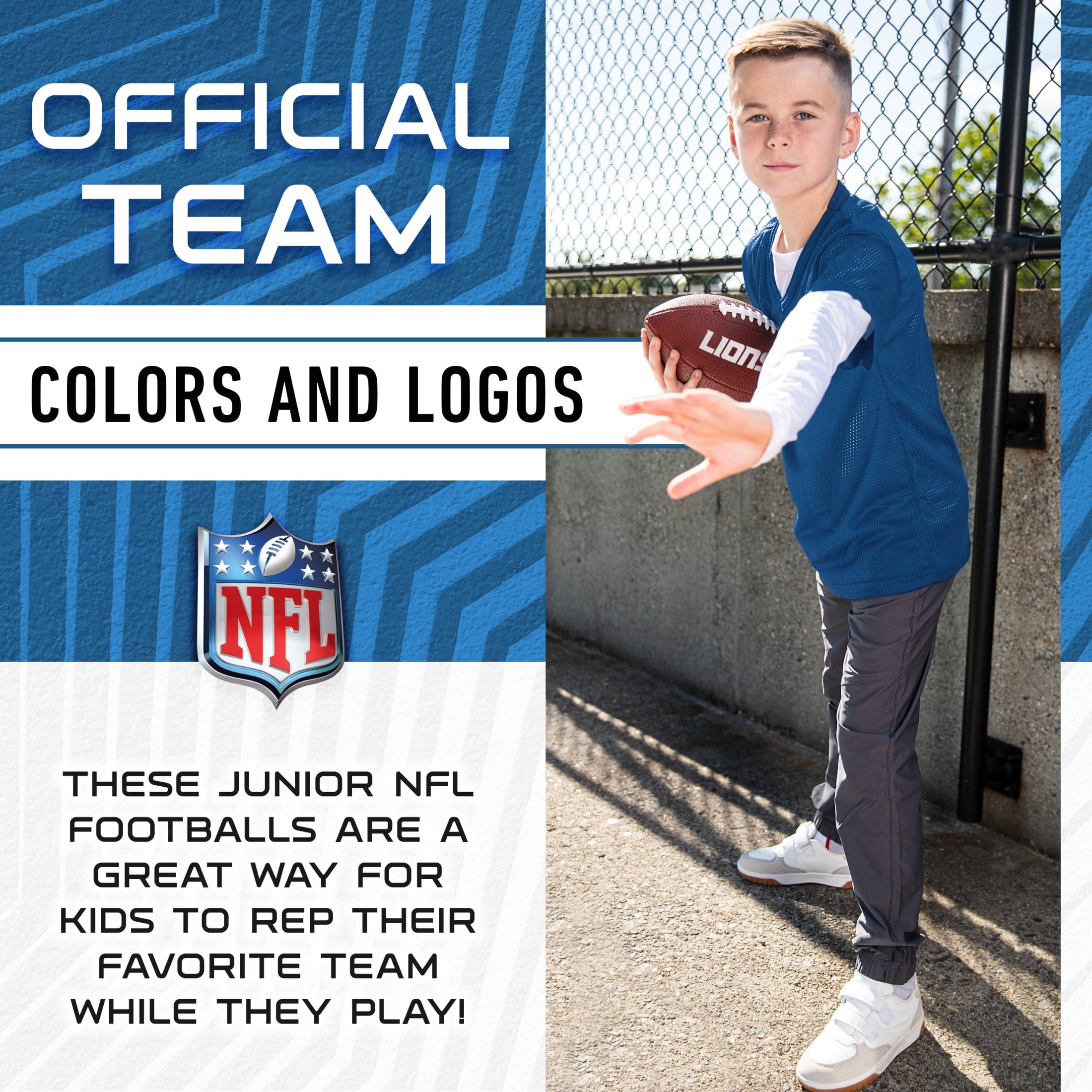 Franklin Sports NFL Detroit Lions Football - Youth Junior Size Football for Kids - Official NFL Team Logo + Colors Youth Football - Kids NFL Fan Shop Football