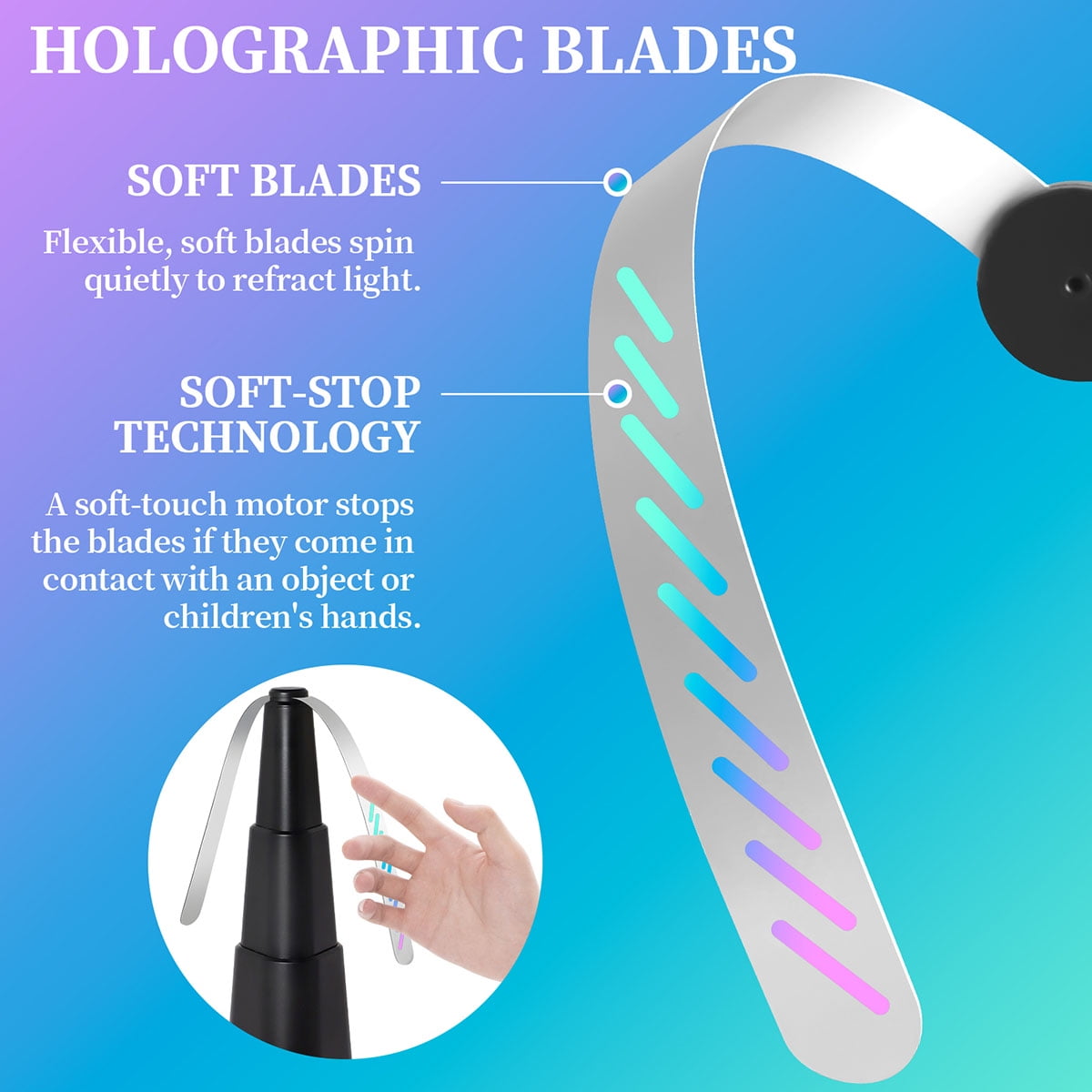 Fly Fans for Tables, 4 Packs Indoor Outdoor Fan Portable with Holographic Blades and Hooks, Batteries Powered Table Fan for Picnic, Party, Restaurant, Kitchen and BBQ