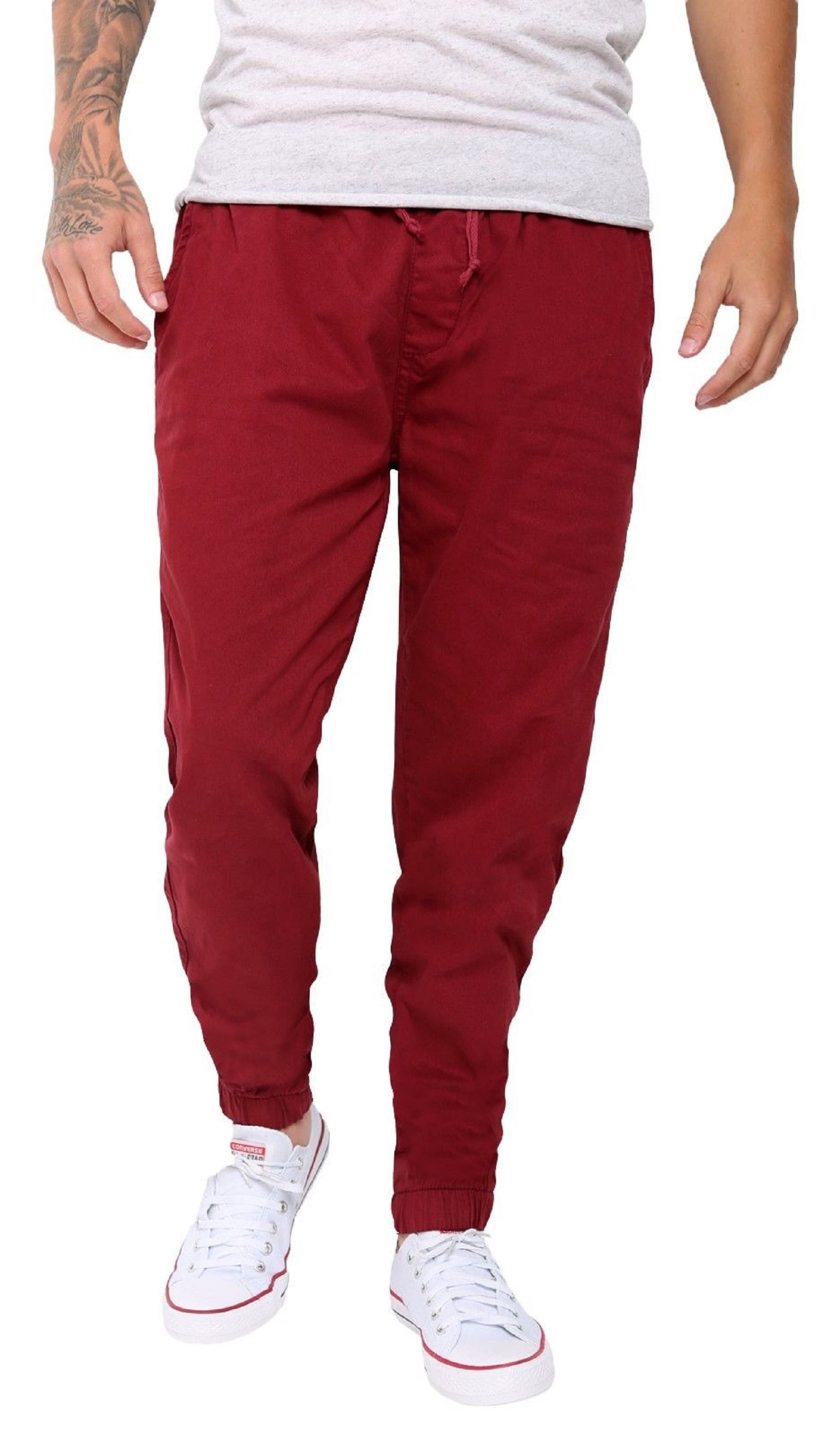 Men's Casual Jogger Pants Chino Elastic Waistband Twill Cargo Trousers
