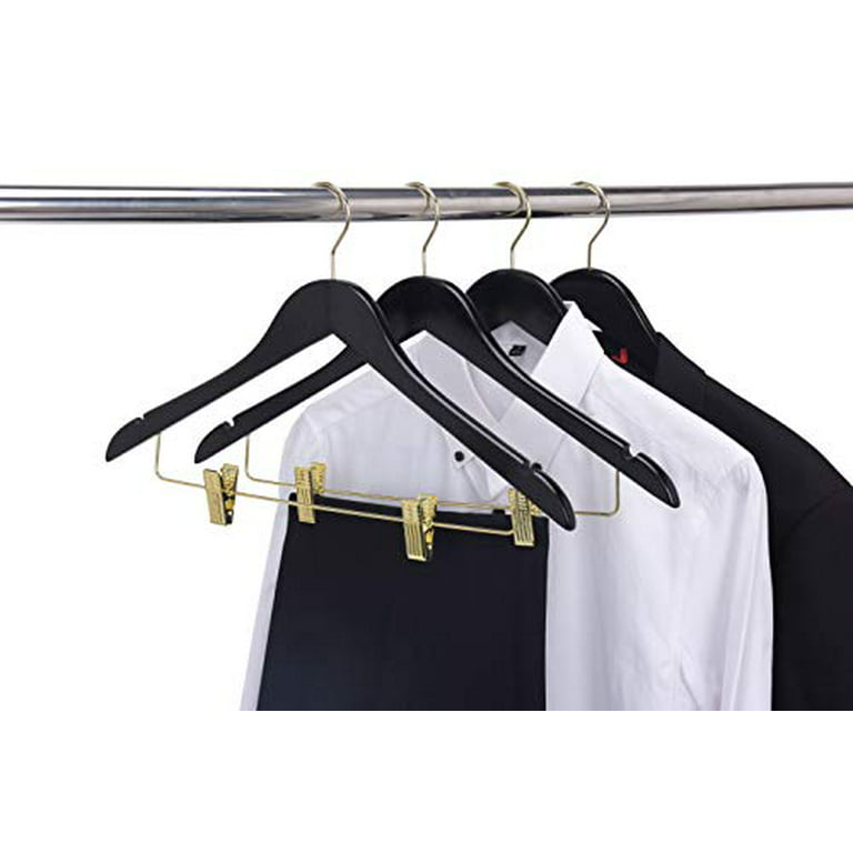 Wooden Hangers with Clips Smooth Solid Wood Pants Hangers with