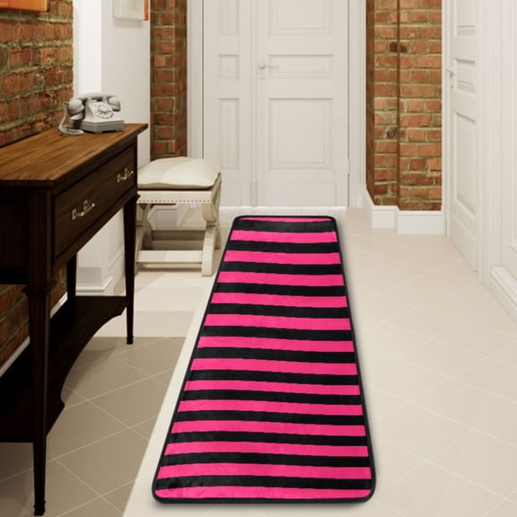 Ryvnso Pink and Black Stripe Pattern Hallway Runner Rugs Floor Carpet Non Slip Entryway Mat 2' x 6'