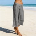 thumbnail image 5 of Womens Capri Pants 2026 Knee Length Cotton Linen Capris Summer Beach Wide Leg Elastic Waist Bottoms Pocket Gray XL, 5 of 6