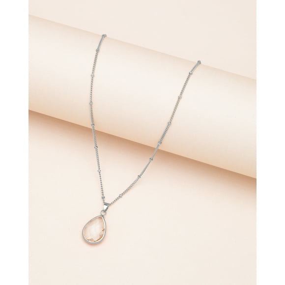 Silvertone April Clear Birthstone Teardrop Necklace