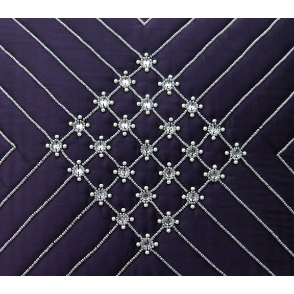 S4Sassy Decorative Hand Beaded Purple Cushion Cover Exculsive Pillowcase Square Throw 16 x 16
