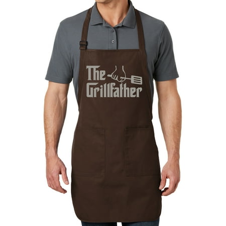Men s The Grillfather Full-Length Apron with Pockets - Coffee Bean Brown