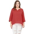 thumbnail image 5 of Agnes Orinda Women's Plus Size Sheer 3/4 Sleeve Flowy Split V Neck Blouse, 5 of 6
