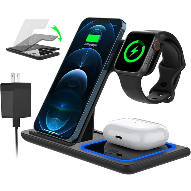 kål Det er billigt Forvirret 3 in 1 Wireless Charger, 18W Qi-Certified Fast Charger Pad Stand Charging  Station Dock for iWatch Series SE 6/5/4/3 Airpods for iPhone 14/13/12  /11/Pro Max/12 Mini /XR Max 8 Plus (With QC3.0 Adapter) - Walmart.com