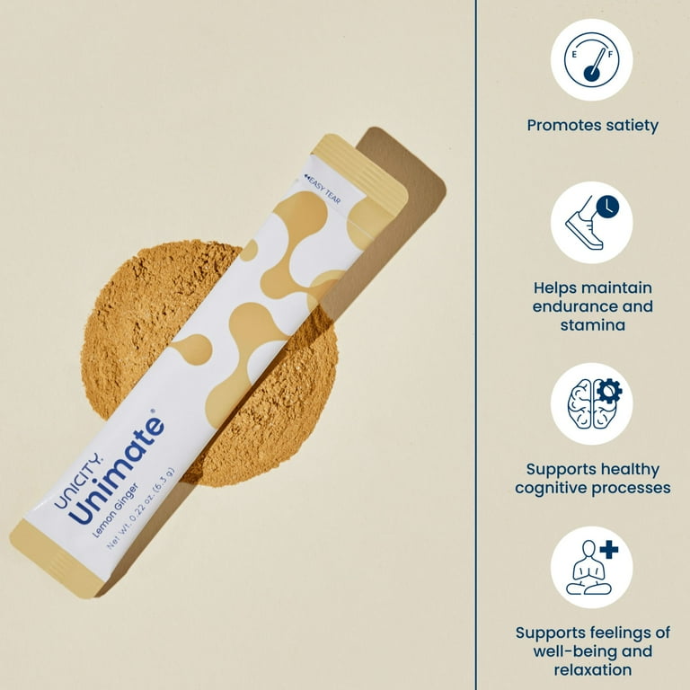 Unicity Unimate Lemon Ginger Flavor, 30 Packets, Yerba Mate