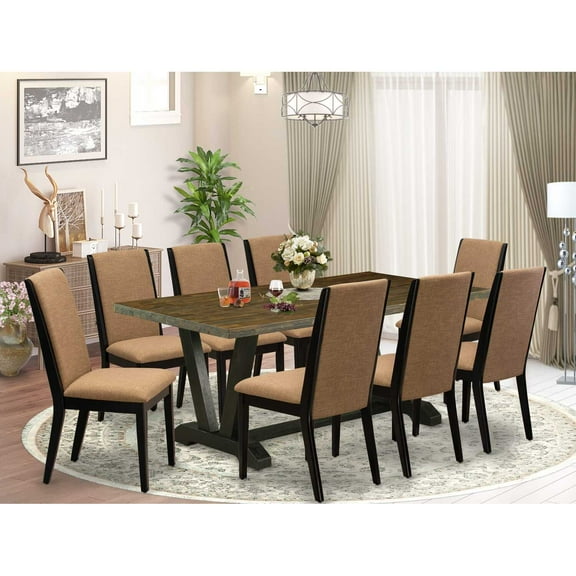 East West Furniture V677LA147-9 9-Piece Awesome Dinette Set a Superb Cement Color Kitchen Rectangular Table Top and 8 Amazing Linen Fabric Dining Chairs with Stylish Chair Back, Wire Brushed Black...