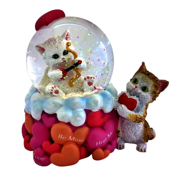 The Bradford Exchange Holiday Water Globe Sculpture Collection Issue #4: "Purr-fect Valentine's Day" Hand-Painted Light-Up Cat Figurine with Glitter Collectible Sculpture by Kayomi Harai 4.2-inches