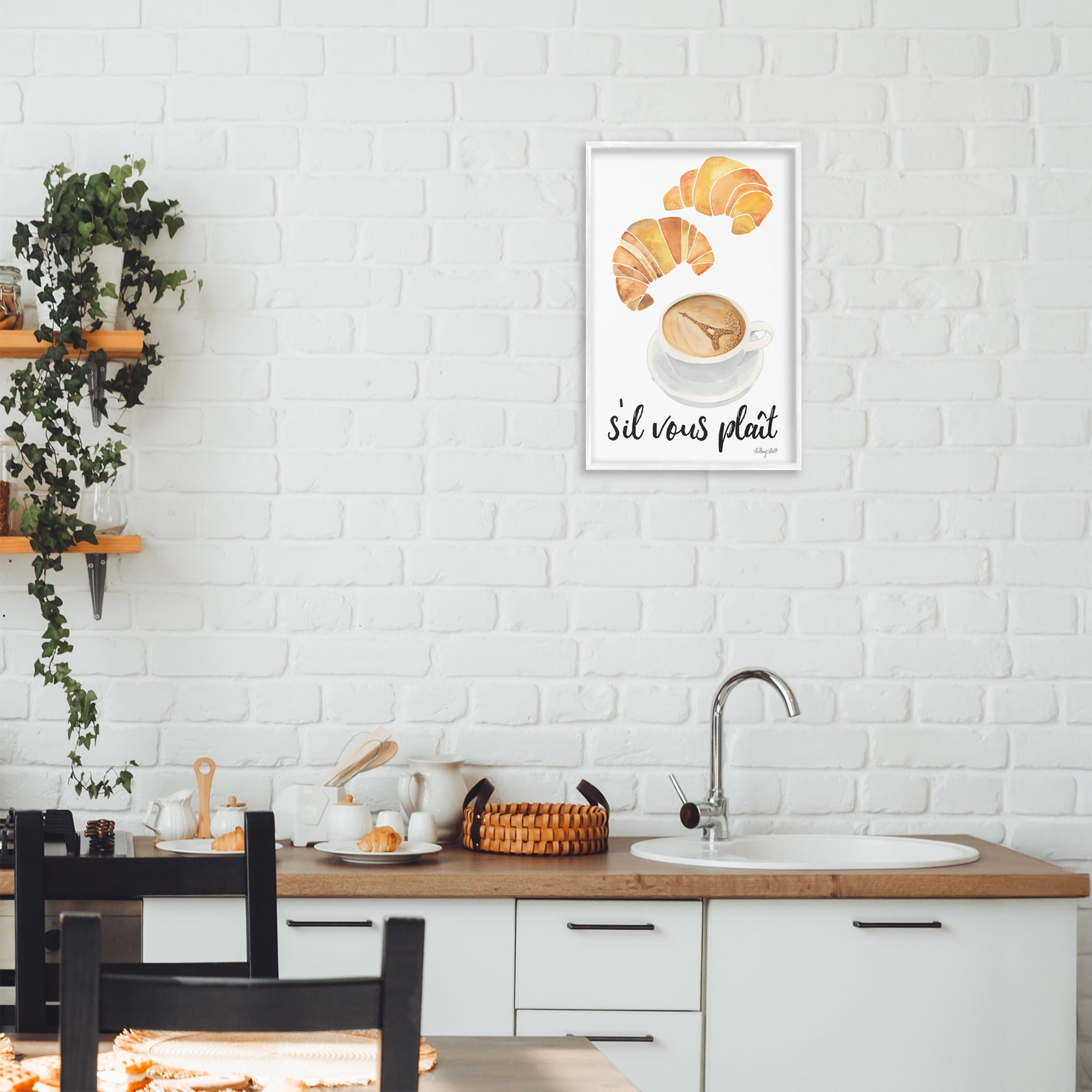 Stupell Industries Paris Croissant and Coffee White Framed Giclee Art, design by Hillary Holt