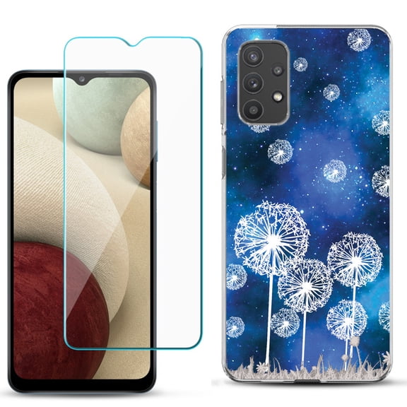 Slim-Fit TPU Phone Case compatible with Samsung Galaxy A32 5G, with Tempered Glass Screen Protector, by OneToughShield ® - Dandelion Stars