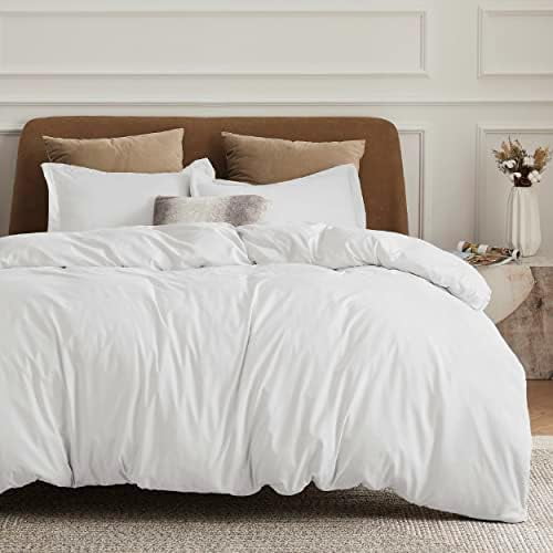 Duvet Cover Oversized Queen Size - Soft Double Brushed Bedding Set for Kids & Adults, Zipper Closure, 3 Pieces, Includes 1 Duvet Cover (98"x98") & 2 Pillow Shams, NO Comforter, White