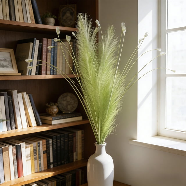 Artificial Pampas Grass Stems Velvety Faux Flower Arrangement Bohemian Home Decor Wedding Party Centerpiece Vase Filler 24.4 Inch 1-Pack