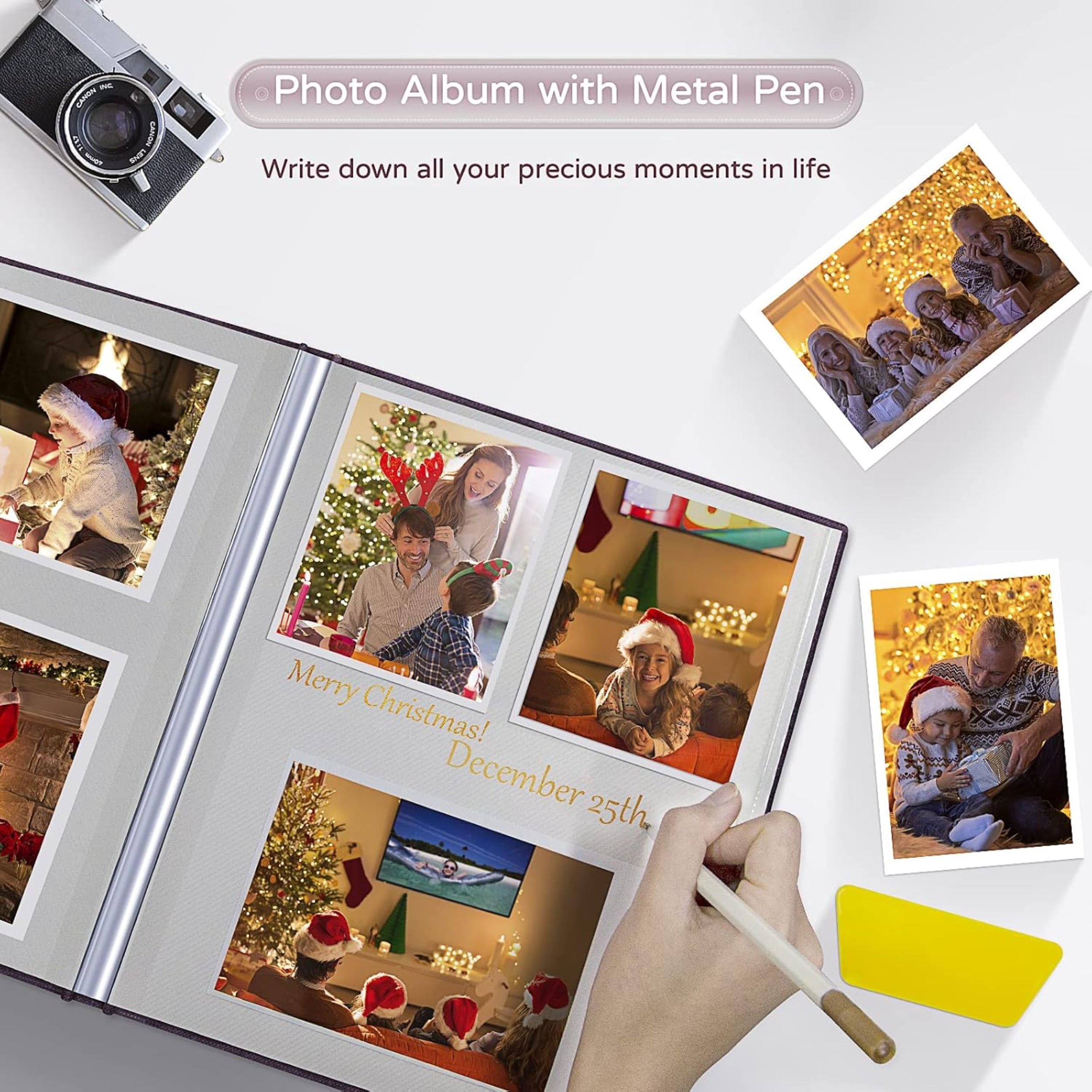 Large Photo Album Self Adhesive 4x6 5x7 8x10 Scrapbook Album DIY Picture Book, Gifts for Mom, Family Baby and Wedding, with Metal Pen and Plastic Board