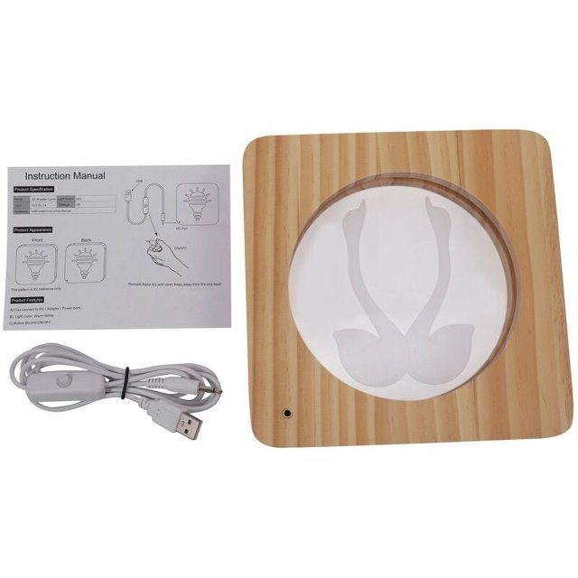 Lámpara decorativa de luz nocturna con forma de cisne de madera, luces de escritorio para niños alimentadas por USB 3D para Navidad a