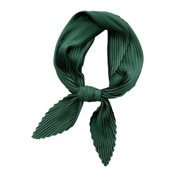 Odeerbi Satin Square Neckerchief for Women Solid Color Soft Neck Scarf Pleated Small Scarf All Seasons Lightweight Silk Scarf Decorative Scarf Neck Green