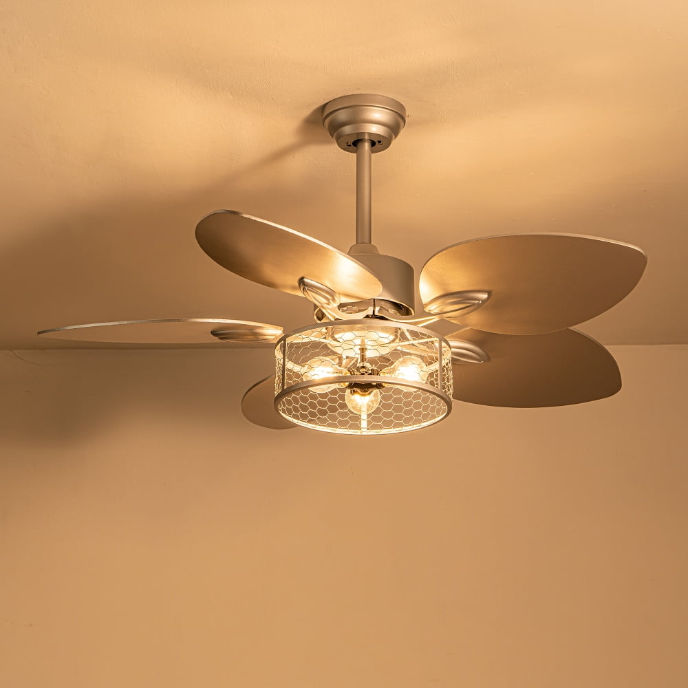 42" Ceiling Fan, Indoor  Ceiling Fan With Light with Remote Control, Noiseless Reversible Motor, 6 Speed ,3 for Patio Living Room, Bedroom, Office,Indoor--Sliver