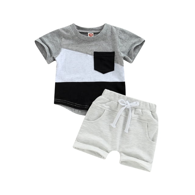 goowrom Toddler Summer Clothes Suits Contrast Color Short Sleeve Crew Neck T-Shirts Shorts