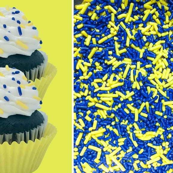 Sprinkle Deco® Blue and Yellow Cake Pop Cookie Cupcake Cakes Semi-Sweet Edible Confetti Decorations Sprinkles Desert Jimmies Toppers