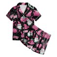 thumbnail image 4 of Leey-World Toddler Halloween Pjs Satin Pajama Sets Girls Silk Button Down Short Sleeve & Short Sleepwear 2PCS Pjs for Girls 2T 3T 4T 5T 6T 7T 8T, 4 of 5