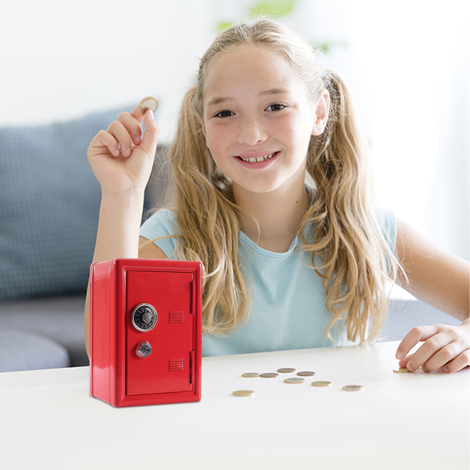 Kids Money Bank Locker Safe With Key And Single Digital Lock, Metal Money Safe, Mini Password Cash Coin Savings Box Gift For Kids Boys And Girls Kids Toddler Supplies