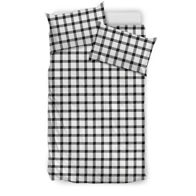 Juego de cama B con estampado de cuadros búfalo en blanco y negro