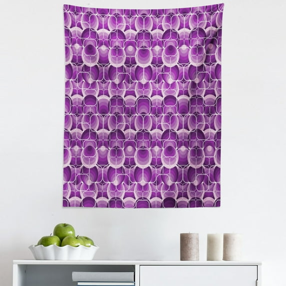 Retro Tapestry, Vintage Trippy Pattern with Inner Circles and Squares Ornamental Urban Style, Fabric Wall Hanging Decor for Bedroom Living Room Dorm, 5 Sizes, Lilac Purple, by Ambesonne