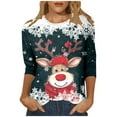 thumbnail image 1 of Haut à Col Rond Imprimé de Noël pour Femme, Décontracté, Ample, Manches 3/4, T-Shirt, Haut, 1 of 5