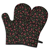 Cute Oven Mitts,Black Christmas Cherry Pattern Oven Mitt 2-Pack Set,Kitchen Gloves for Oven,Heat Resistant Oven Mitts 7.7"x12"