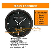 AlFajr CR-23 Digital Wall and Table Clock with Automatic Athan Prayer Alarm Clocks – Showcasing 5 Adhan Reciters in a Stylish Black Design.