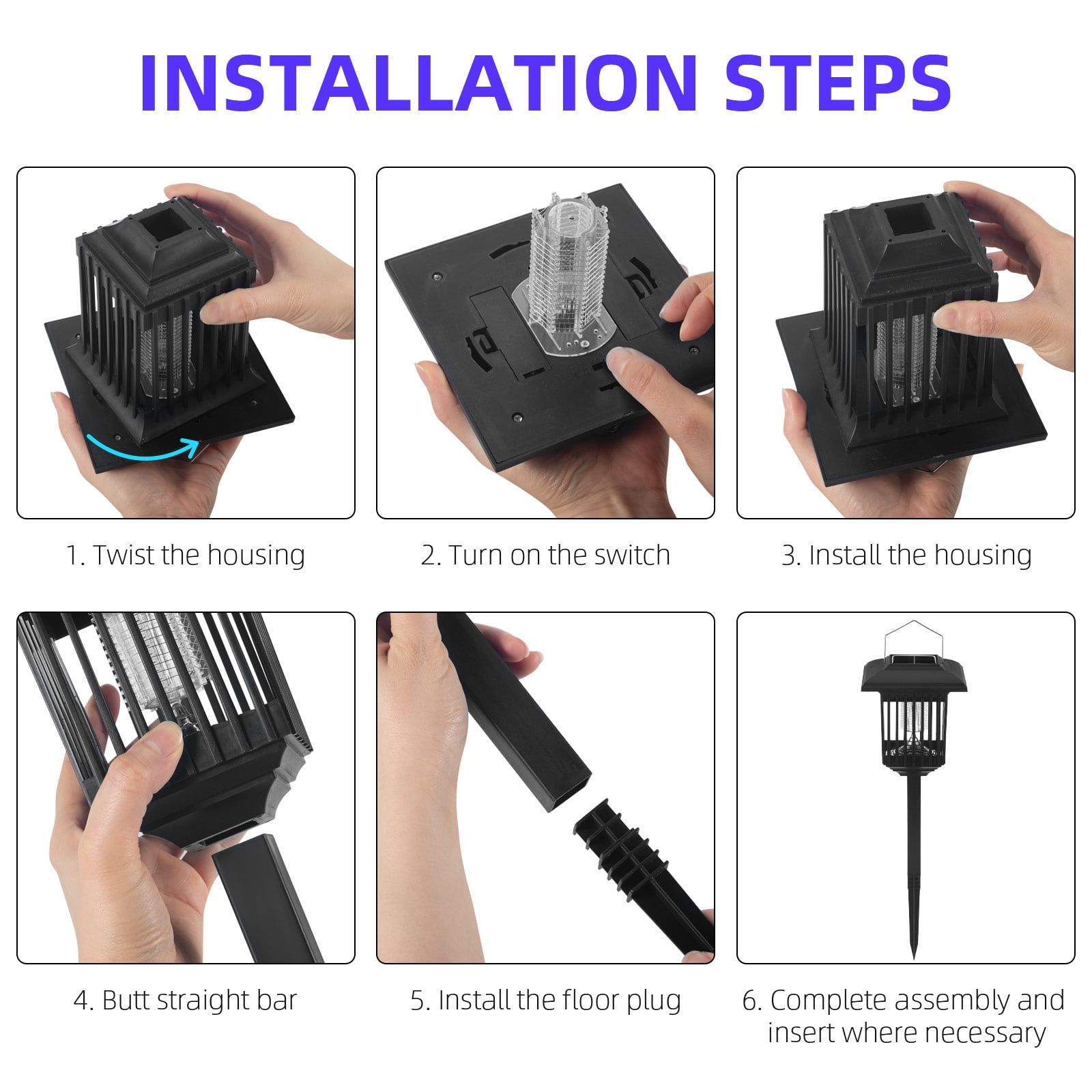 Kqiang Solar Killer Torch Outdoor Mosquito Zapper, Black, 2 Count