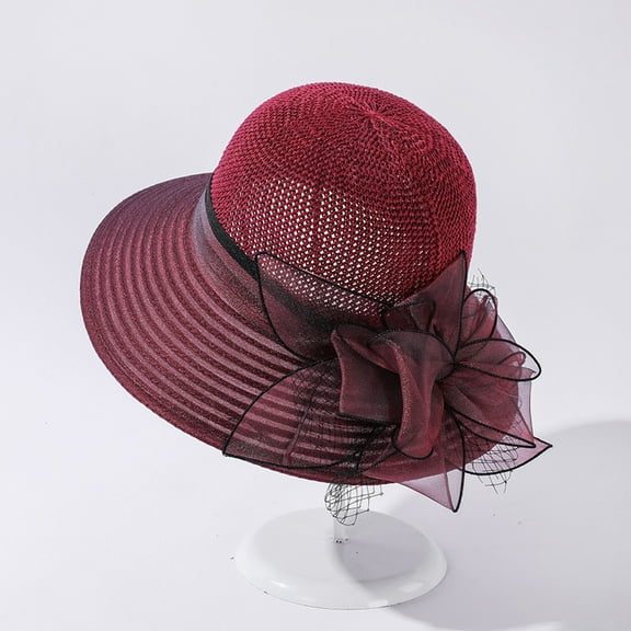 Lumistal Kentucky Derby Hats for Women Women Hat Bridal Wedding Church Tea Party Wide Brim Summer Sun Cap Fascinator Hats for Women Wine One Size