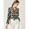 thumbnail image 3 of Blusa con cuello en V y lazo floral para mujer, camisa de manga larga con volantes y trompeta vintage, top Verde L, 3 of 6