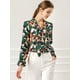 thumbnail image 3 of Blusa con cuello En V y lazo floral Allegra K camisa de manga larga con volantes y trompeta vintage Verde M, 3 of 6
