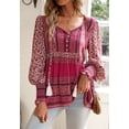 thumbnail image 2 of Tassel Tie Neck Button Detail Bohemian Print Blouse for Women Pink Small, 2 of 5