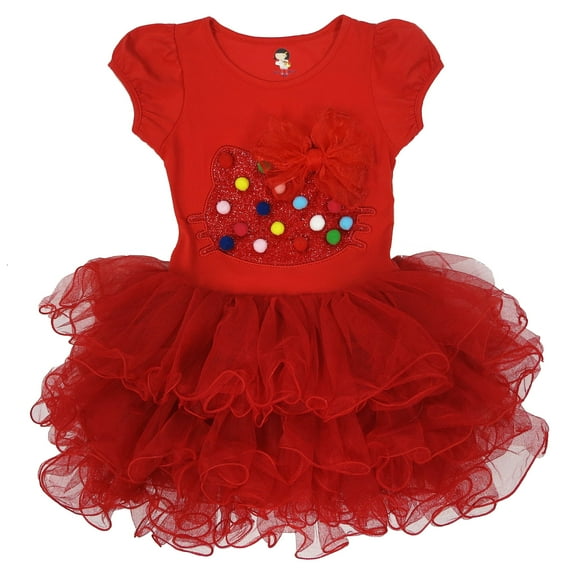Wenchoice Red & Rainbow Kitty Bow Dress Girls M(3-4T)