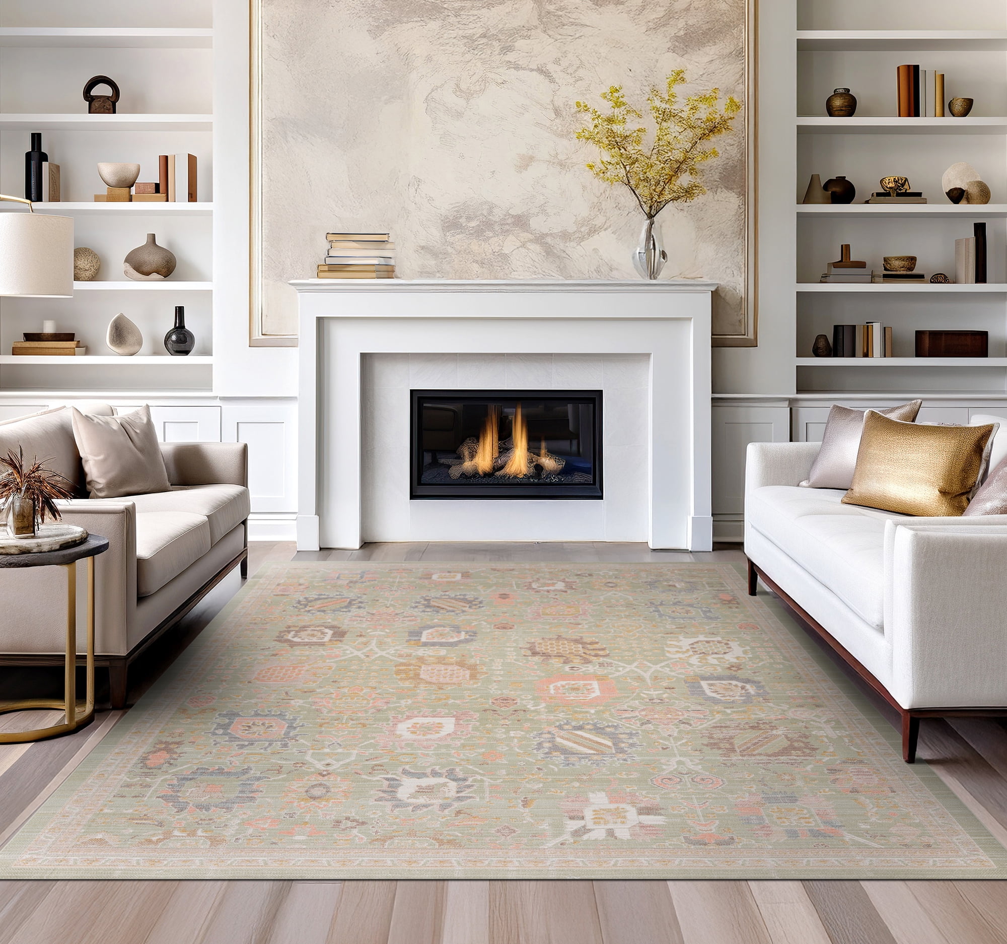 Crestwood Traditional Oriental 5x7 Sage and Brown Polyester Indoor Area Rug, 5'3'' x 7'