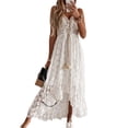 thumbnail image 1 of Vestido de verano para mujer, escote en V, encaje floral, borlas, tirantes, 1 of 5