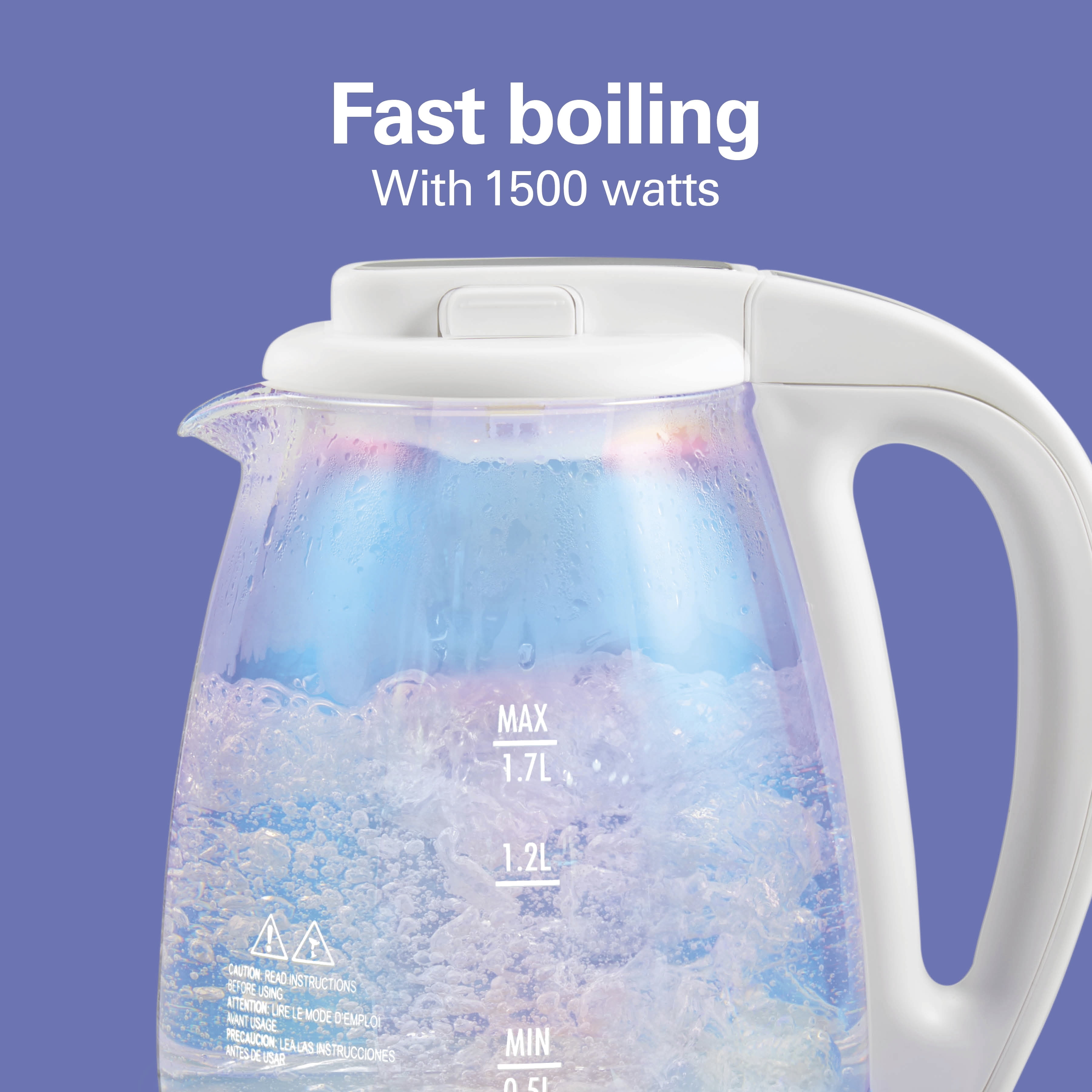 Hamilton Beach 1.7L Iridescent Glass Kettle, 1500 W, Electric Tea & Water Kettle with Auto Shut-Off and Boil-Dry Protection, White
