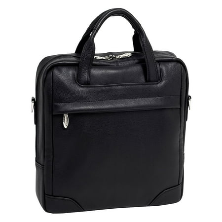 McKlein BRIDGEPORT, Large Laptop Briefcase, Pebble Grain Calfskin Leather, Black (15475)
