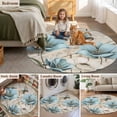 thumbnail image 5 of Teal Blue Tulips Round Area Rug 6Ft Washable Circle Rugs for Bathroom Office, Spring Floral Barn Doors Vintage Wood Beige Non-Slip Carpet Floor Mats Indoor Outdoor Carpet Runner Aesthetic Home Decor, 5 of 8