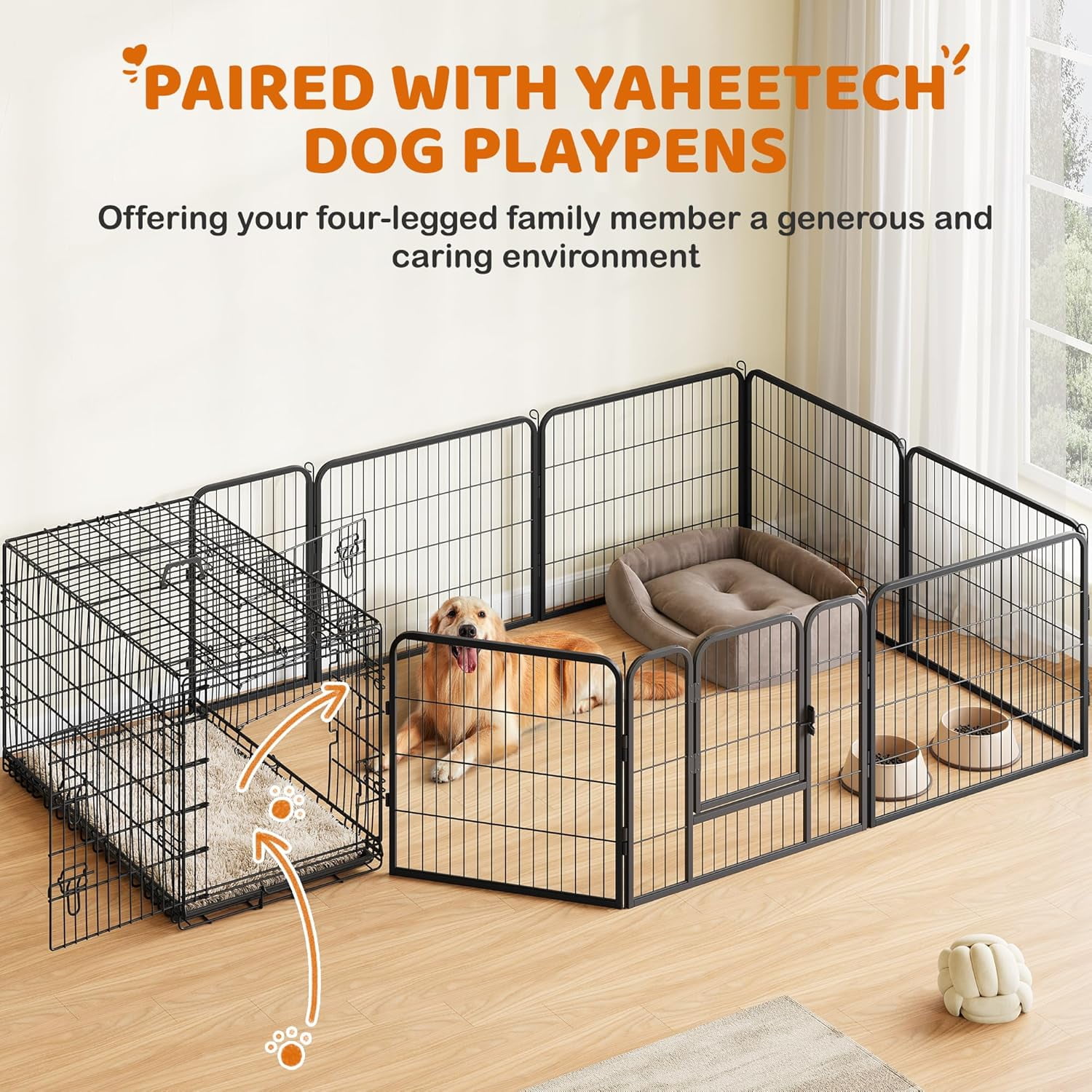 LibraMAl 42 inch Double Door Dog Crate w/Divider for Puppy to Adult XL Collapsible Metal Crate with Removable Tray Wire Dog Kennel for Large Dogs Portable Travel Cage, Black